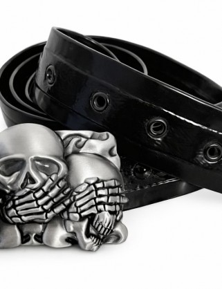 Latex Gürtel mit 3 Totenkopf-Schnalle – 4 cm breit